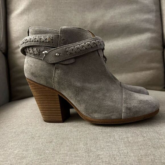 Rag & Bone Cemento Gray Harrow Leather Suede Booties Size EU 36 US 5 Classic - Picture 1 of 9